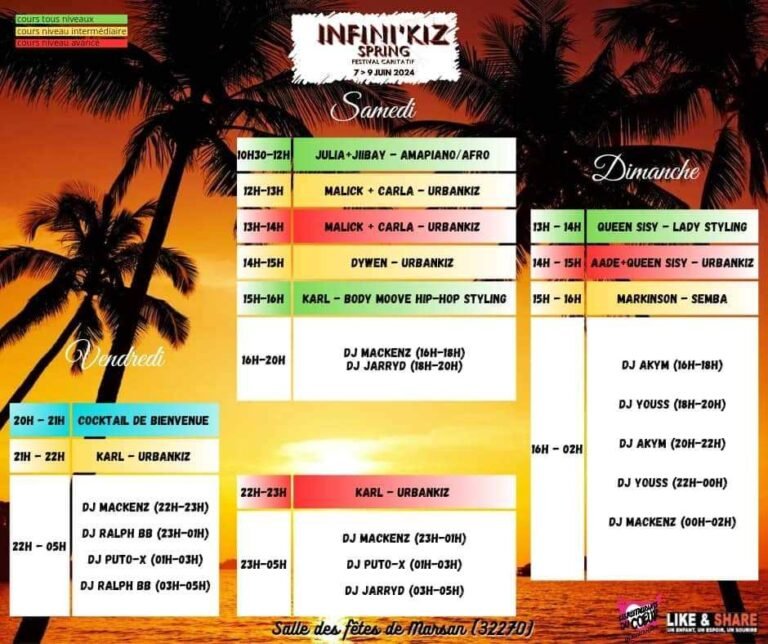 Juin Programme Infini Kiz Spring Festival Caritatif Kizomba 2024