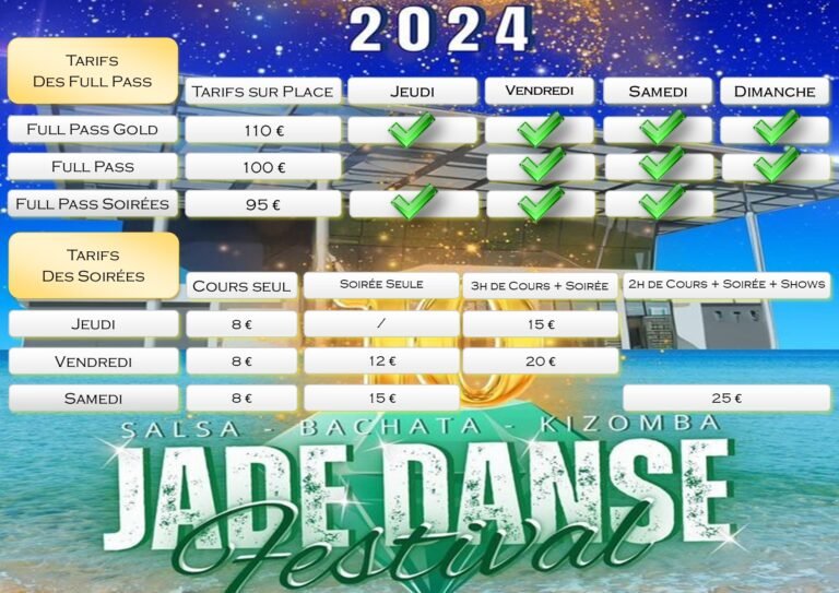 Tableau Des Tarifs Sur Place Jade Festival Salsa Bachata Kizomba Sbk St Brevin 2024